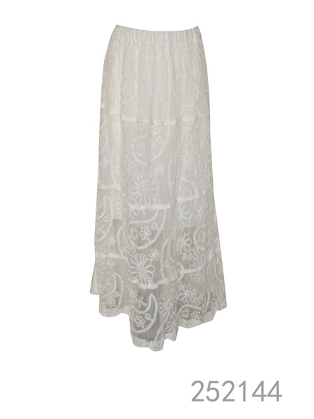White Embroidered Lace Maxi Skirt