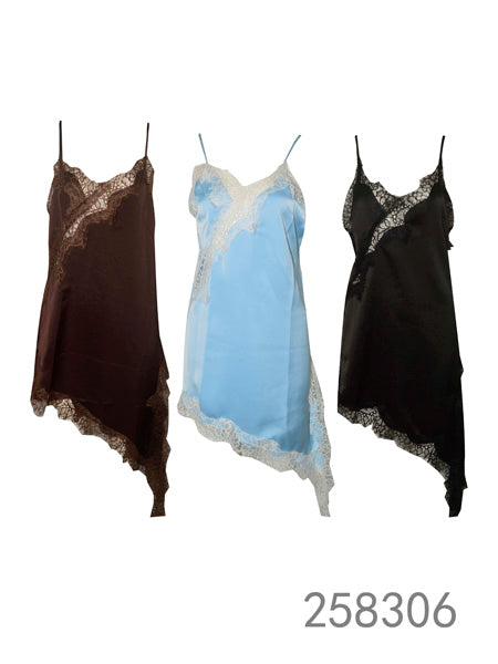 Lace-Trim Asymmetrical Satin Slip Dress