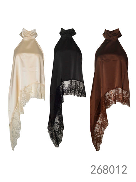 Asymmetric Lace Trim Halter Top