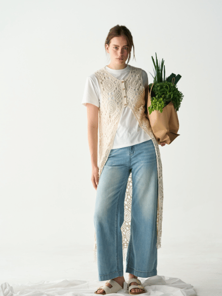 Boho Crochet Vest Cover-Up – Cream