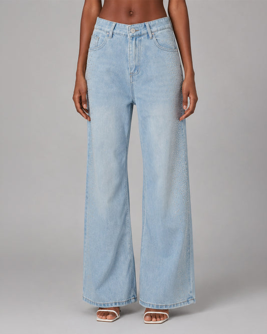 Wide Leg Cotton Denim Pants