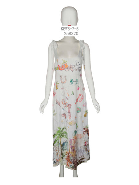 Tropical Print Tie-Shoulder Maxi Dress