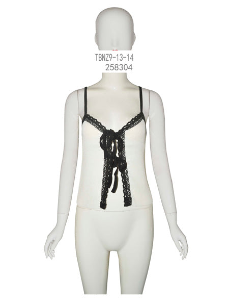 Lace-Trim Knit Ribbon Front Cami Top