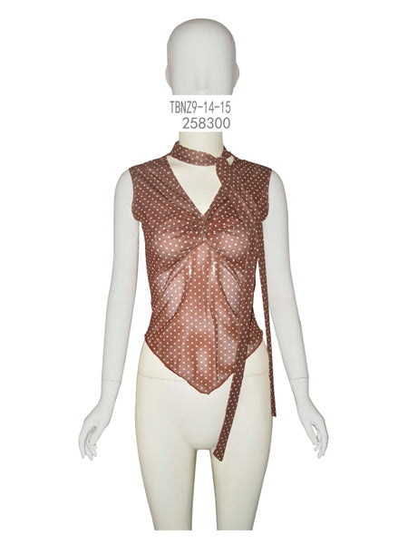 Polka Dot Sleeveless Mesh Top