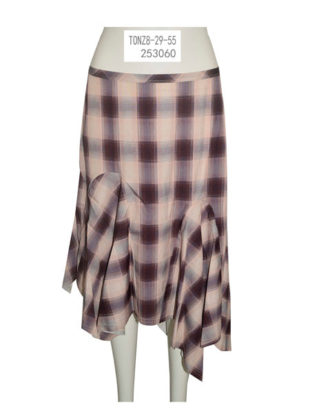Draped Asymmetrical Plaid Skirt