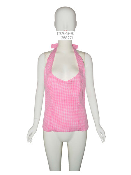 Gingham Halter Neck Open-Back Top
