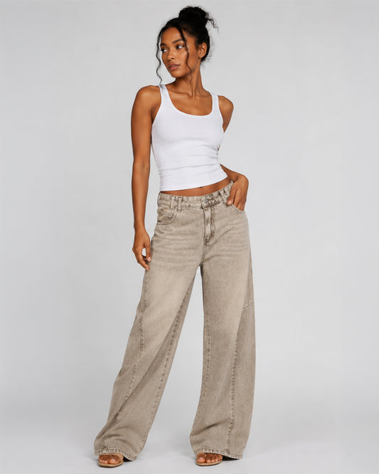 Wide Leg Cotton Denim Pants