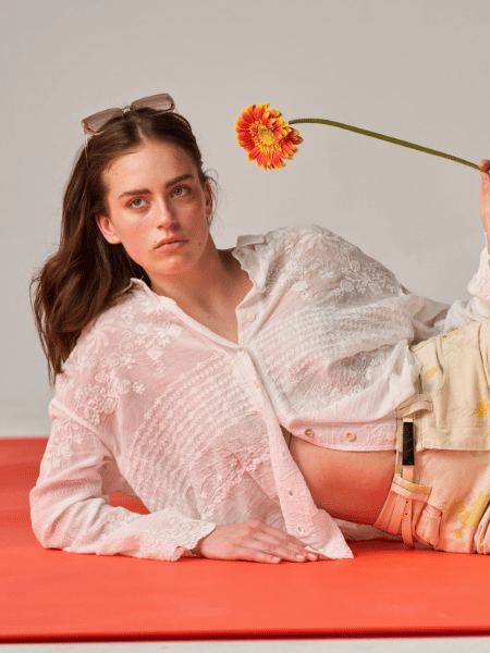 Embroided Sheer Cotton Button-Up Top
