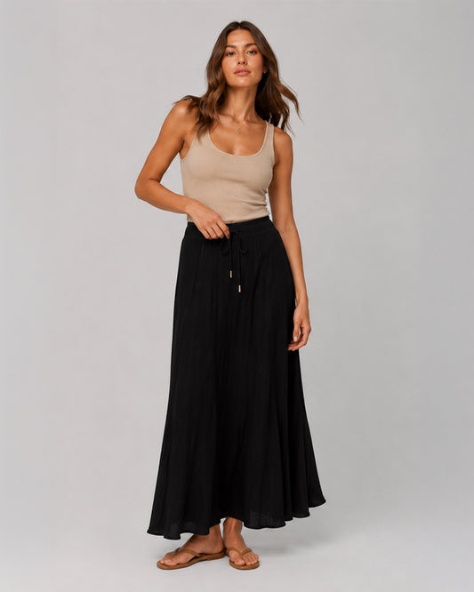 Drawstring Knit Maxi Skirt