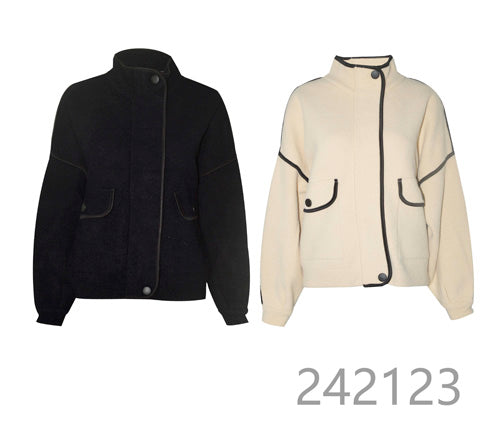 Contrast Trim Button Jacket