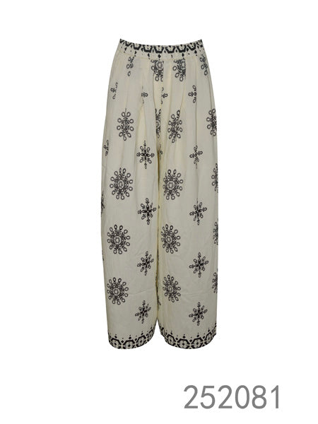 Embroidered Wide-Leg Pants