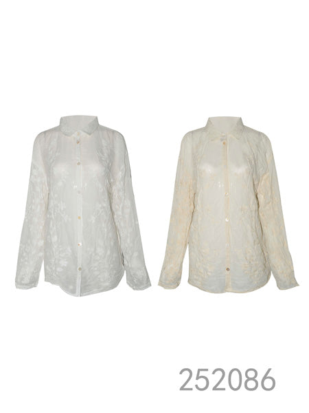 Sheer Lace Button-Down Blouse