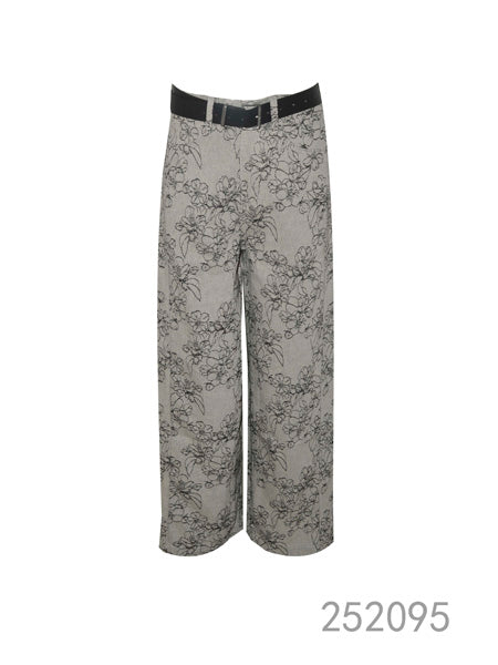 Floral Wide-Leg Trousers with Belt