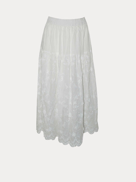 White Embroidered Maxi Skirt