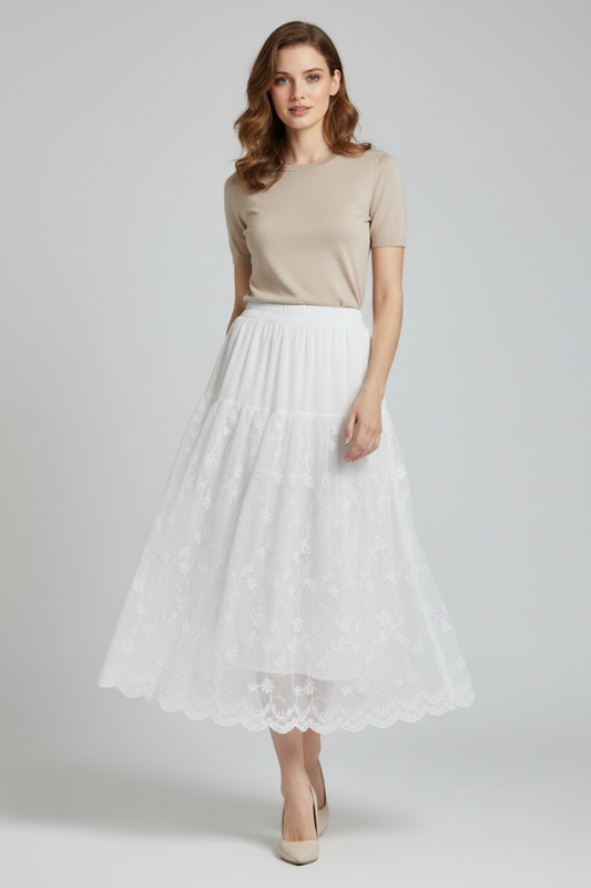 White Embroidered Maxi Skirt