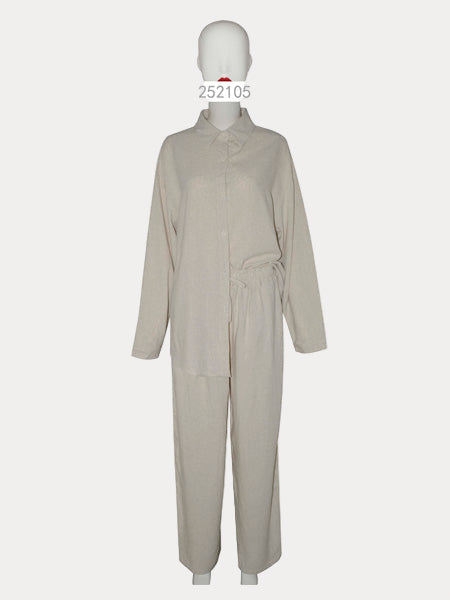 Arnie Set (Women's Linen Cotton Lounge Set – Collared Button Shirt & Waistband Pant)