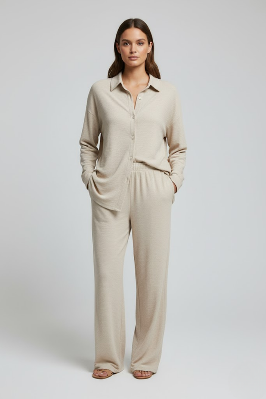 Arnie Set (Women's Linen Cotton Lounge Set – Collared Button Shirt & Waistband Pant)
