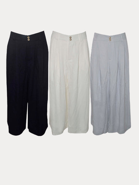 Angie - Women's Linen Blend Wide Leg Pants – Front Pleats