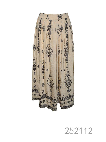 Beige Printed Flared Skirt