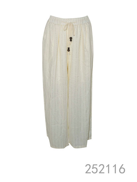 Striped Wide-Leg Pants with Drawstring
