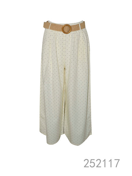 Polka Dot Wide-Leg Pants with Belt