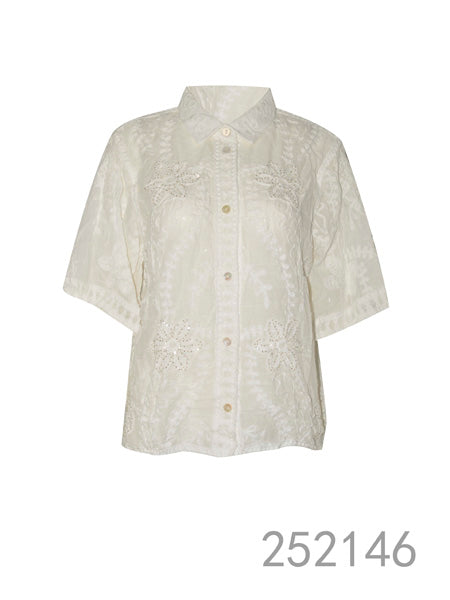 Embroidered Button-Up Blouse