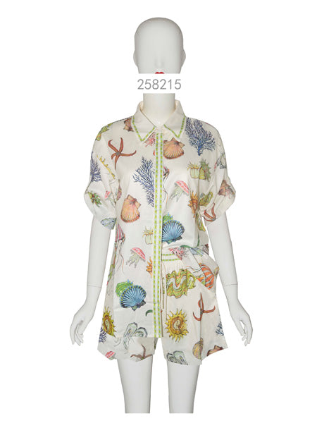 Sea Life Print Shirt & Shorts Co-ord Set