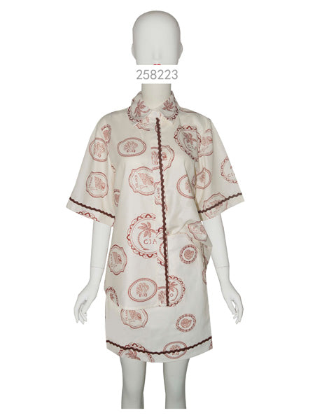 Vintage Stamp Print Oversized Mini Shirt Dress