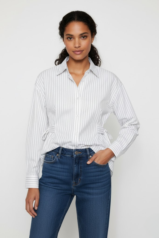 Striped Button-Up Long Top