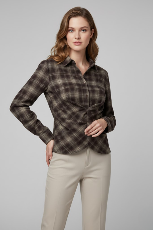 Structured Plaid Fitted Top