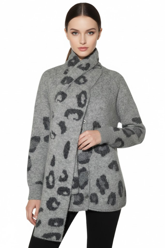 Leopard Knit Scarf Cardigan