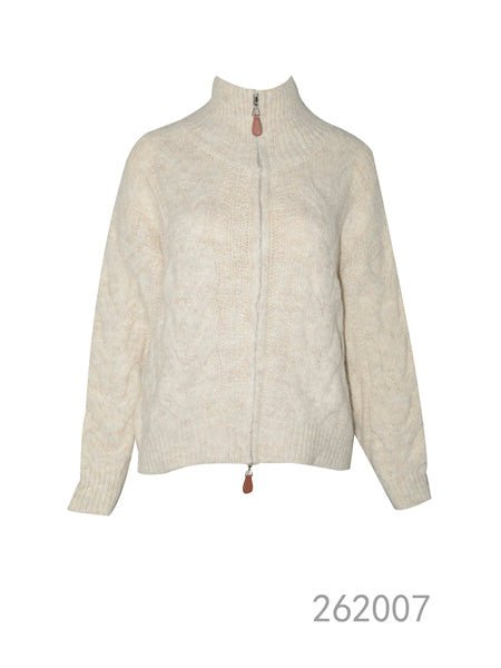 Zip-Up High Neck Knit Sweater
