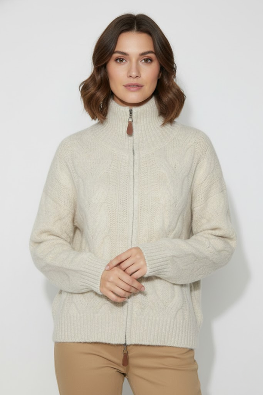 Zip-Up High Neck Knit Sweater