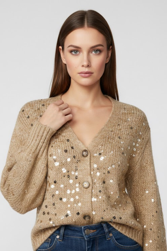Embellished Button-Front Knit Cardigan