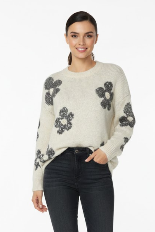 Floral Embellished Knit Sweater