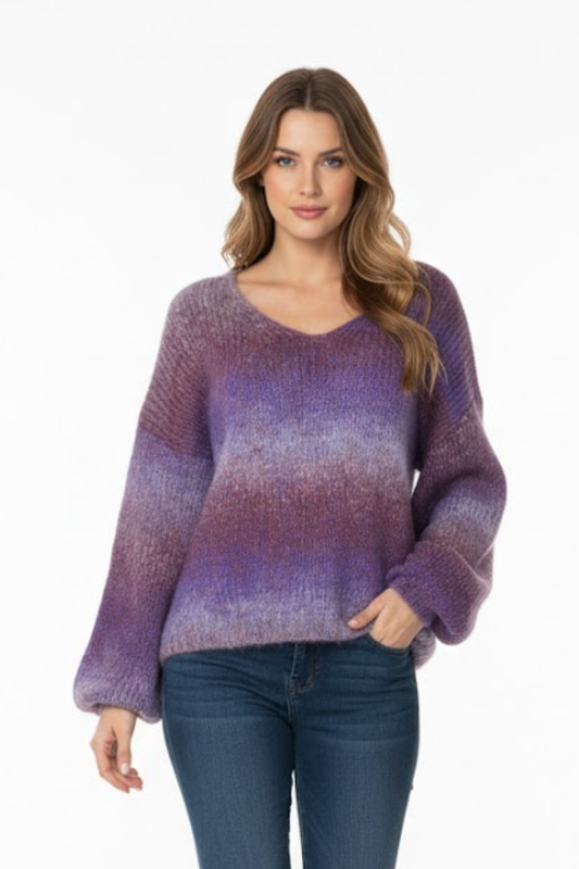 Gradient V-Neck Knit Sweater