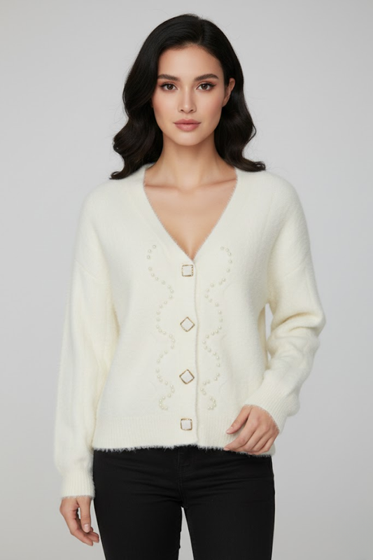 Embellished V-Neck Knit Cardigan