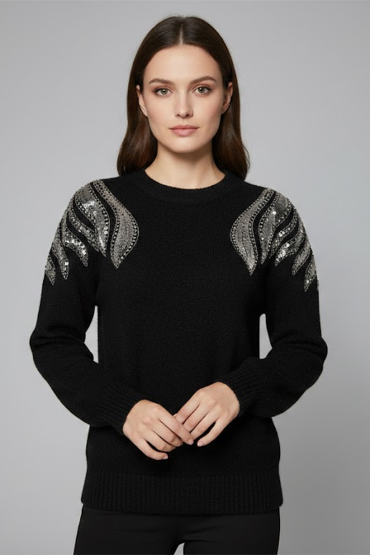 Embellished Shoulder Knit Sweater