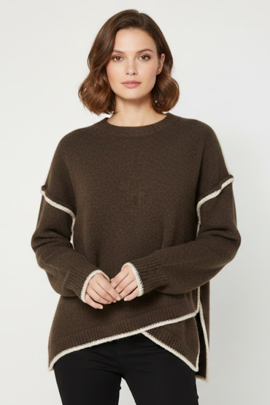 Contrast Seam Relaxed Knit Sweater