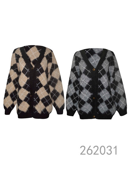 Argyle Knit Button-Front Cardigan