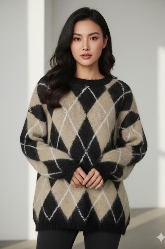 Argyle Knit Crewneck Sweater