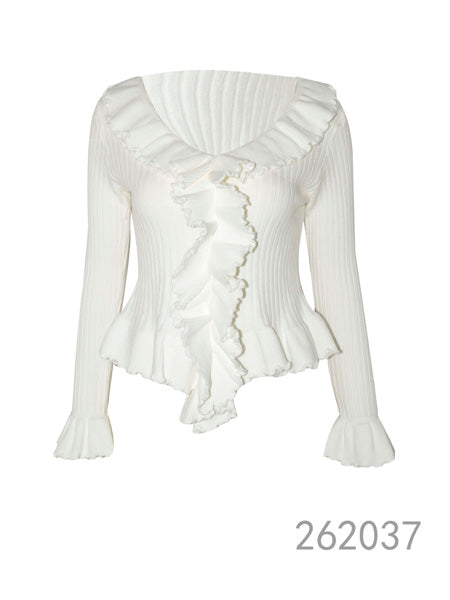 Ruffle Trim Ribbed Knit Top