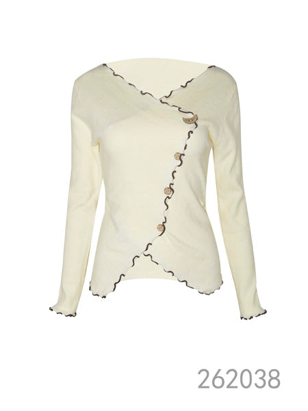 Contrast Stitch Wrap Knit Top