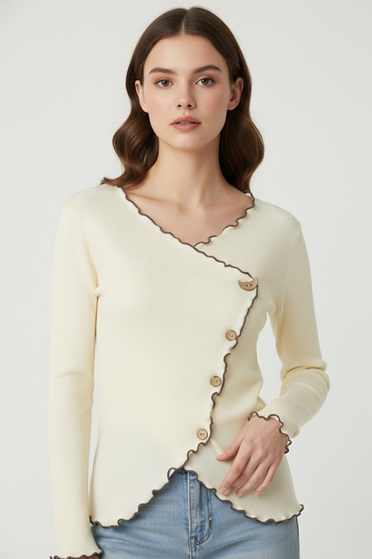 Contrast Stitch Wrap Knit Top