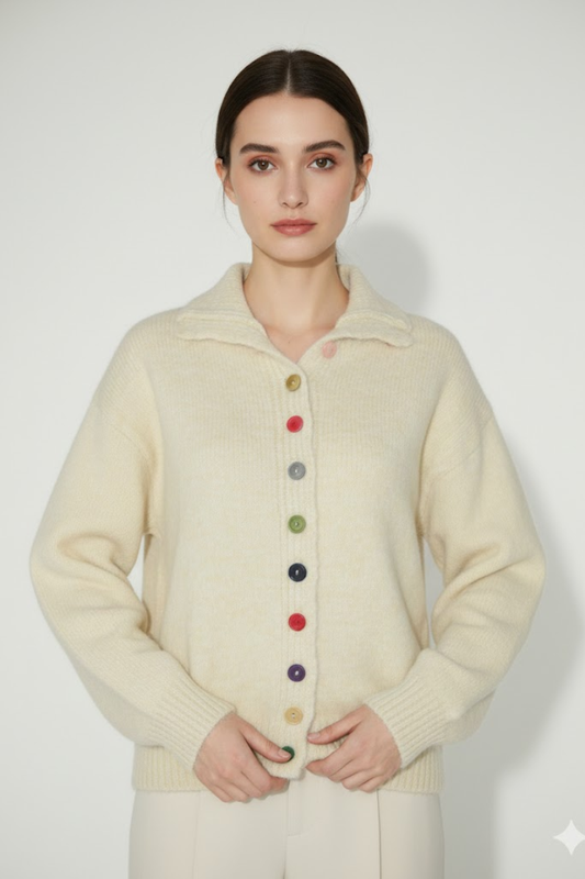 Button-Front Knit Cardigan with Colorful Buttons
