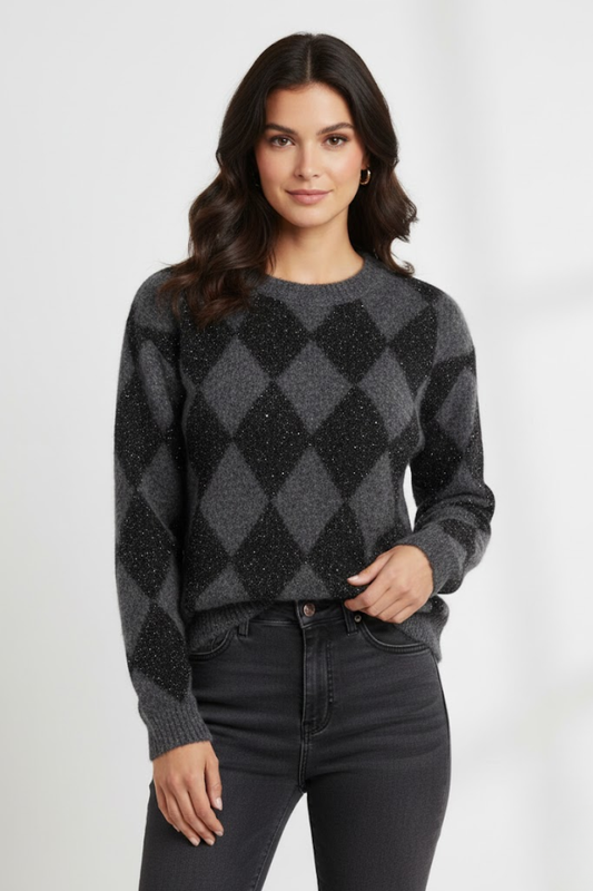 Sparkle Argyle Knit Sweater