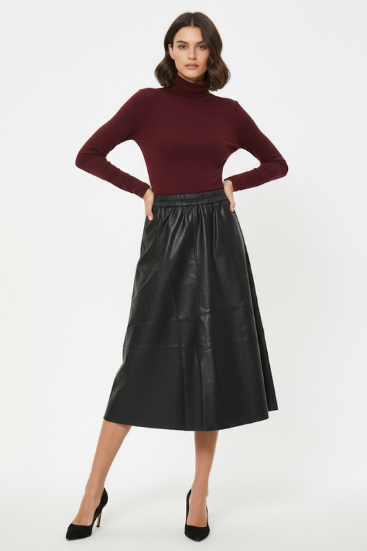 Faux Leather Midi Skirt