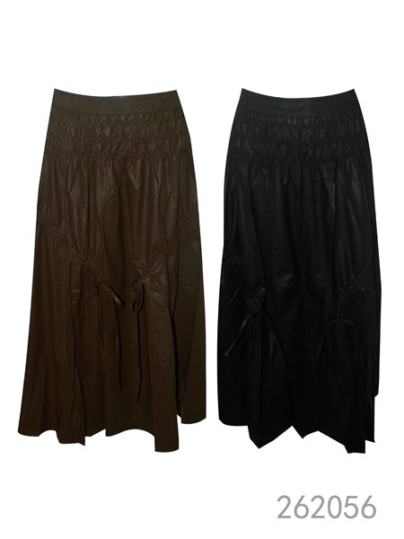 Faux Leather Midi Skirt with Drawstring Detail