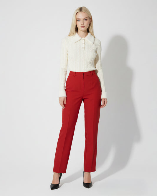 Ribbed Knit Polo Sweater