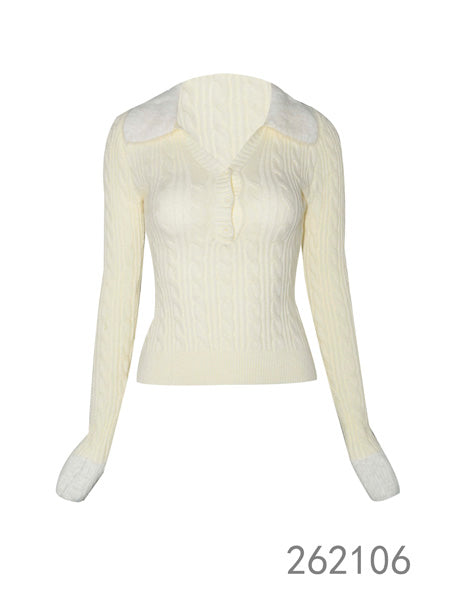 Ribbed Knit Polo Sweater